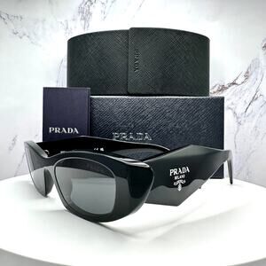 New PRADA Sunglasses Black Oval Cat Eye Symbole Logo